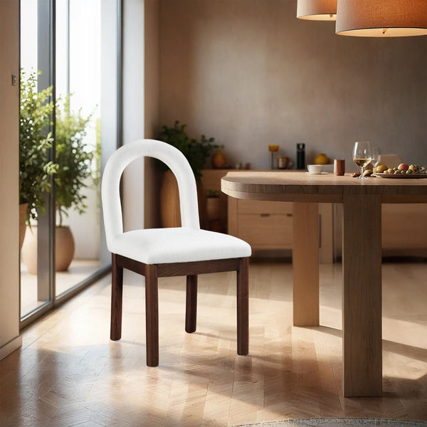 Meridian Furniture Conrad Arched Back Linen Weave Dining Chair with Walnut Legs for Modern Spaces 11006Cream-C