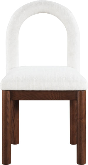 Meridian Furniture Conrad Arched Back Linen Weave Dining Chair with Walnut Legs for Modern Spaces 11006Cream-C