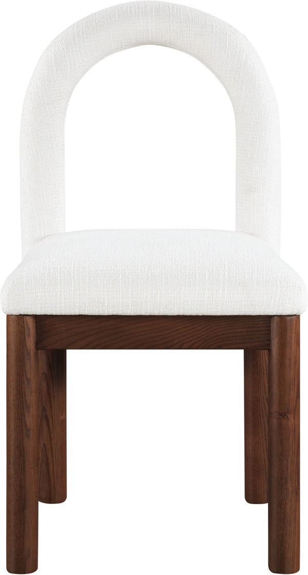 Meridian Furniture Conrad Arched Back Linen Weave Dining Chair with Walnut Legs for Modern Spaces 11006Cream-C