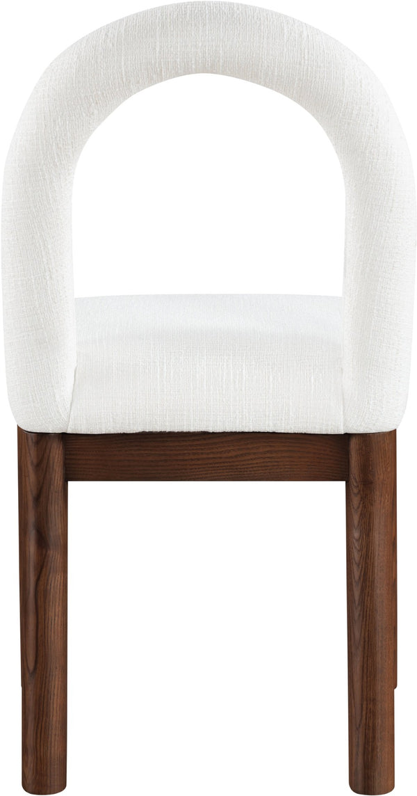 Meridian Furniture Conrad Arched Back Linen Weave Dining Chair with Walnut Legs for Modern Spaces 11006Cream-C