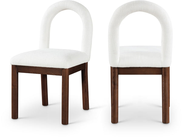 Meridian Furniture Conrad Arched Back Linen Weave Dining Chair with Walnut Legs for Modern Spaces 11006Cream-C