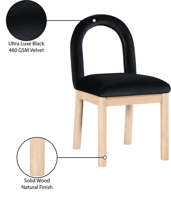 Meridian Furniture Conrad Velvet Dining Chair Art Deco Arched Back with Solid Wood Legs for Modern 11007Black-C