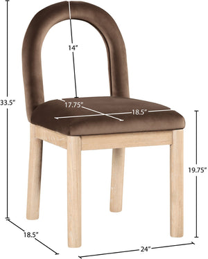 Meridian Furniture Conrad Art Deco Velvet Dining Chair with Arched Back and Natural Wood Legs 11007Brown-C