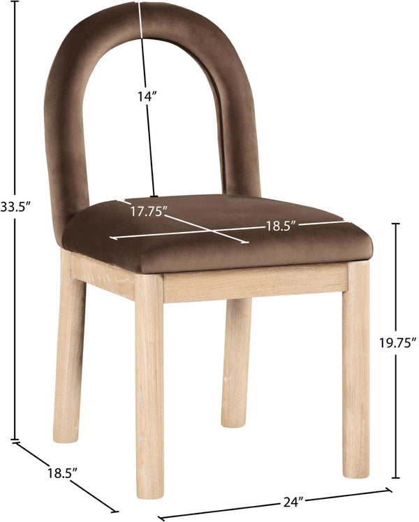 Meridian Furniture Conrad Art Deco Velvet Dining Chair with Arched Back and Natural Wood Legs 11007Brown-C