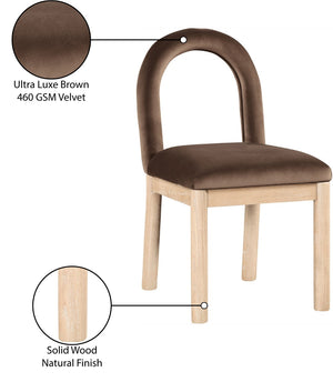 Meridian Furniture Conrad Art Deco Velvet Dining Chair with Arched Back and Natural Wood Legs 11007Brown-C