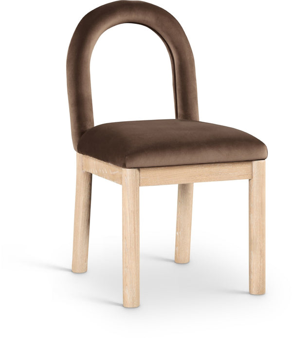 Meridian Furniture Conrad Art Deco Velvet Dining Chair with Arched Back and Natural Wood Legs 11007Brown-C