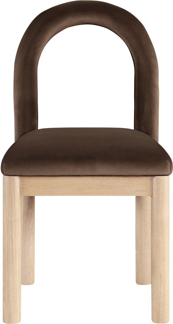 Meridian Furniture Conrad Art Deco Velvet Dining Chair with Arched Back and Natural Wood Legs 11007Brown-C