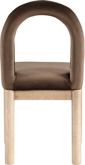 Meridian Furniture Conrad Art Deco Velvet Dining Chair with Arched Back and Natural Wood Legs 11007Brown-C