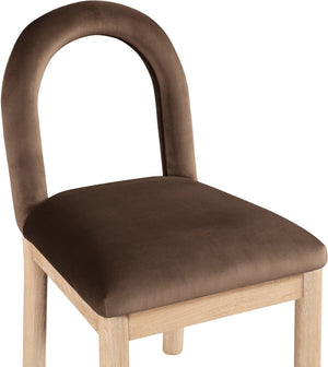 Meridian Furniture Conrad Art Deco Velvet Dining Chair with Arched Back and Natural Wood Legs 11007Brown-C