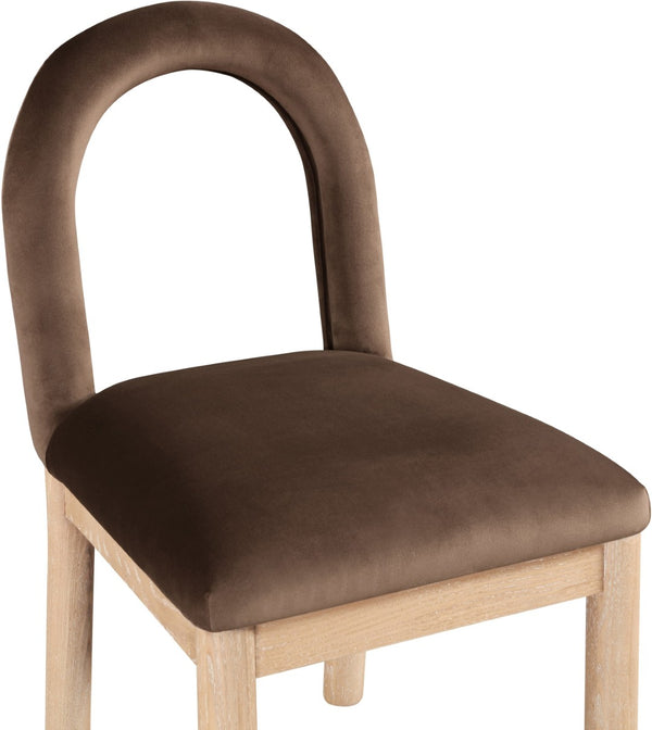 Meridian Furniture Conrad Art Deco Velvet Dining Chair with Arched Back and Natural Wood Legs 11007Brown-C