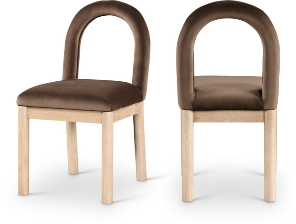 Meridian Furniture Conrad Art Deco Velvet Dining Chair with Arched Back and Natural Wood Legs 11007Brown-C