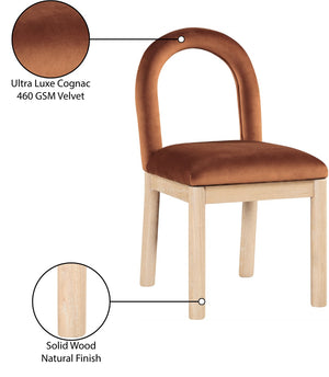 Meridian Furniture Conrad Art Deco Arched Back Velvet Dining Chair with Solid Wood Legs for Stylish Spaces 11007Cognac-C