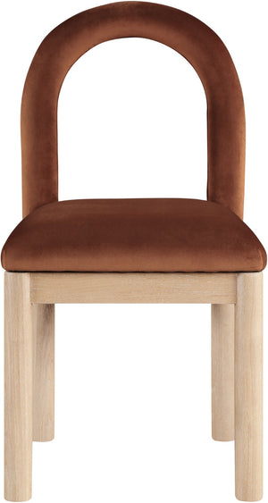 Meridian Furniture Conrad Art Deco Arched Back Velvet Dining Chair with Solid Wood Legs for Stylish Spaces 11007Cognac-C