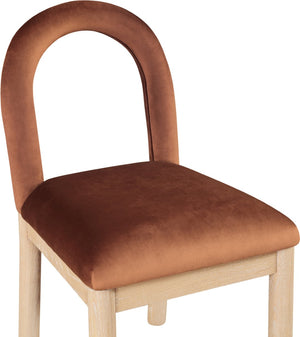 Meridian Furniture Conrad Art Deco Arched Back Velvet Dining Chair with Solid Wood Legs for Stylish Spaces 11007Cognac-C