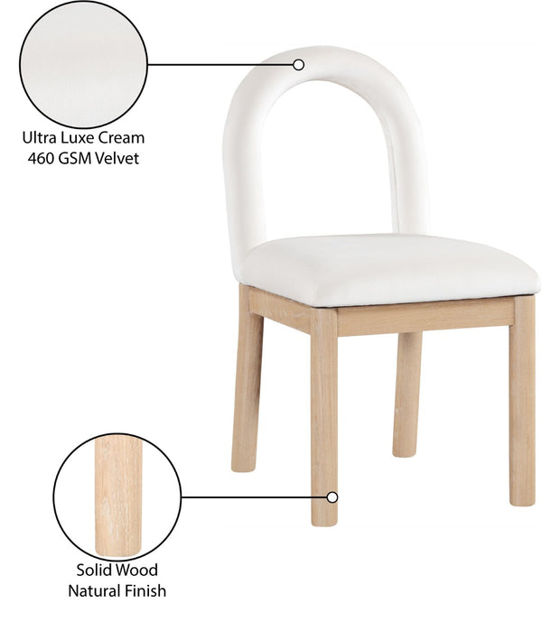 Meridian Furniture Conrad Arched Back Velvet Dining Chair with Solid Wood Legs for Elegant Interiors 11007Cream-C