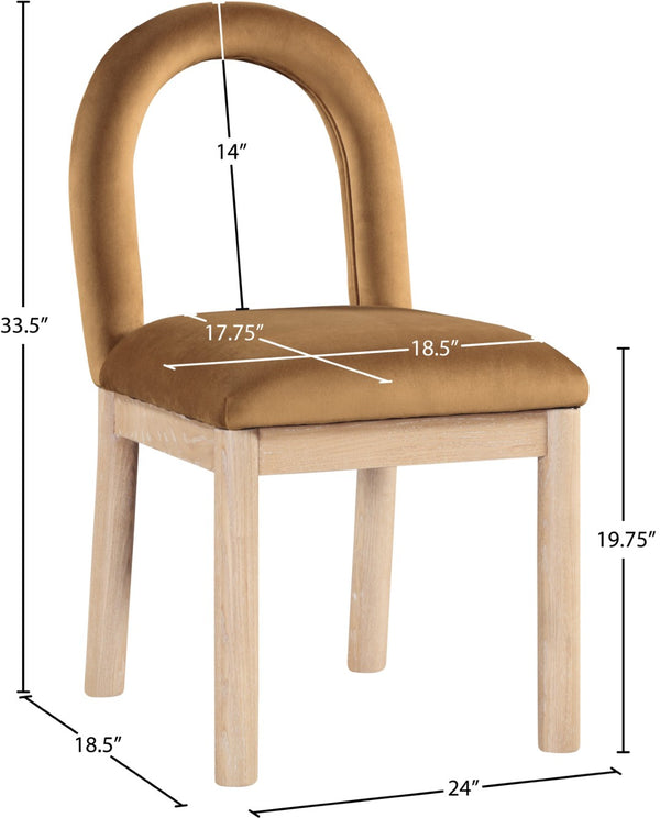 Meridian Furniture Conrad Arched Back Saddle Velvet Dining Chair with Solid Wood Legs Art Deco Inspired 11007Saddle-C