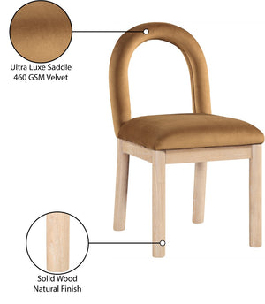 Meridian Furniture Conrad Arched Back Saddle Velvet Dining Chair with Solid Wood Legs Art Deco Inspired 11007Saddle-C