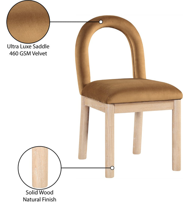 Meridian Furniture Conrad Arched Back Saddle Velvet Dining Chair with Solid Wood Legs Art Deco Inspired 11007Saddle-C