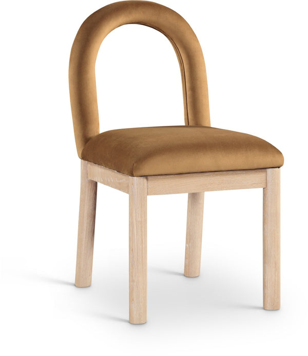 Meridian Furniture Conrad Arched Back Saddle Velvet Dining Chair with Solid Wood Legs Art Deco Inspired 11007Saddle-C