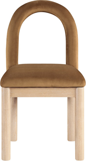 Meridian Furniture Conrad Arched Back Saddle Velvet Dining Chair with Solid Wood Legs Art Deco Inspired 11007Saddle-C