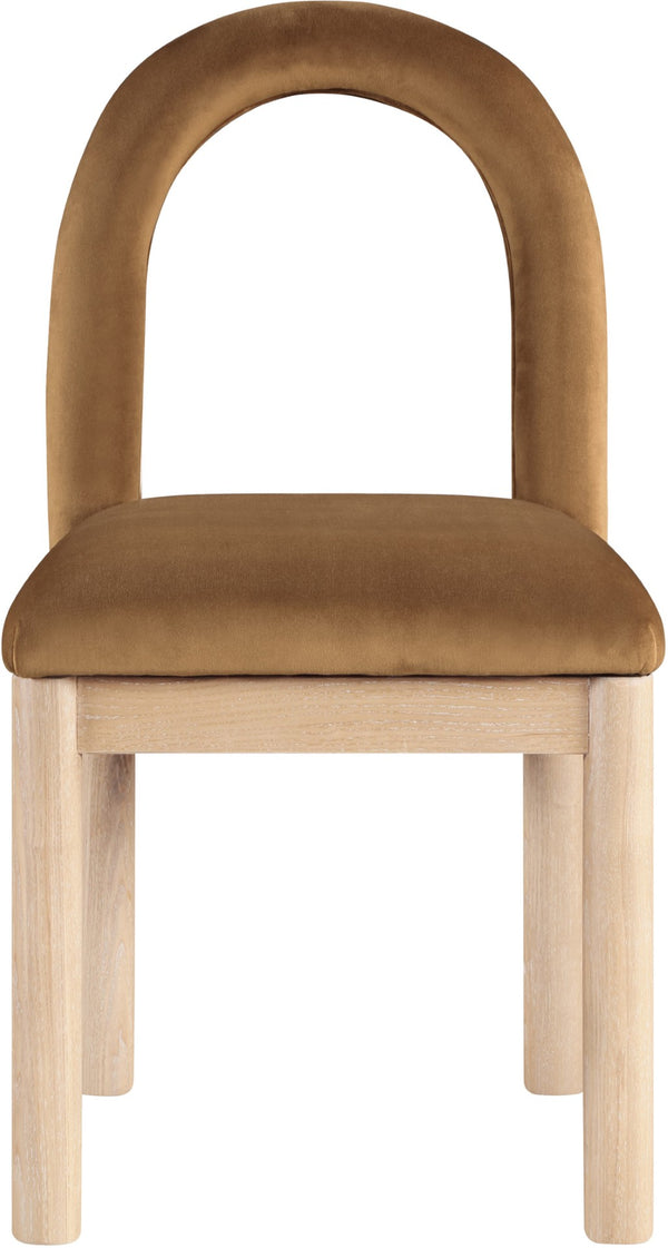 Meridian Furniture Conrad Arched Back Saddle Velvet Dining Chair with Solid Wood Legs Art Deco Inspired 11007Saddle-C