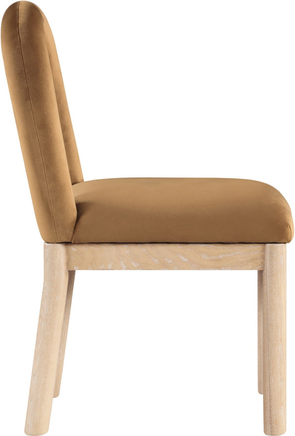 Meridian Furniture Conrad Arched Back Saddle Velvet Dining Chair with Solid Wood Legs Art Deco Inspired 11007Saddle-C