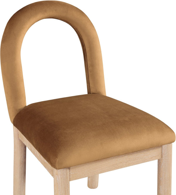 Meridian Furniture Conrad Arched Back Saddle Velvet Dining Chair with Solid Wood Legs Art Deco Inspired 11007Saddle-C