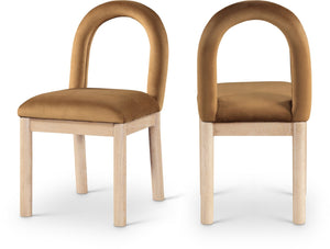 Meridian Furniture Conrad Arched Back Saddle Velvet Dining Chair with Solid Wood Legs Art Deco Inspired 11007Saddle-C