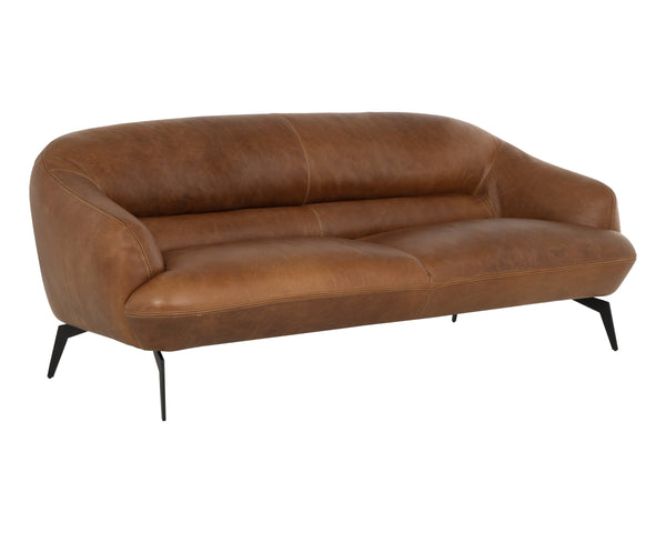 Sunpan Armani Italian Aniline Leather Sofa Curved Silhouette with Matte Black Iron Legs 110089