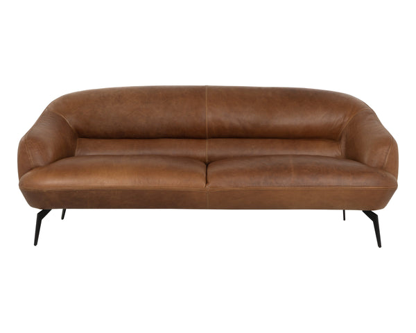 Sunpan Armani Italian Aniline Leather Sofa Curved Silhouette with Matte Black Iron Legs 110089