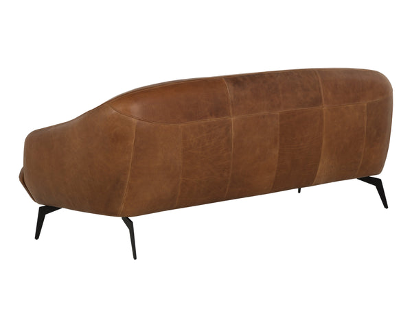 Sunpan Armani Italian Aniline Leather Sofa Curved Silhouette with Matte Black Iron Legs 110089