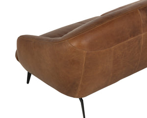 Sunpan Armani Italian Aniline Leather Sofa Curved Silhouette with Matte Black Iron Legs 110089
