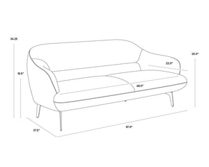 Sunpan Armani Italian Aniline Leather Sofa Curved Silhouette with Matte Black Iron Legs 110089