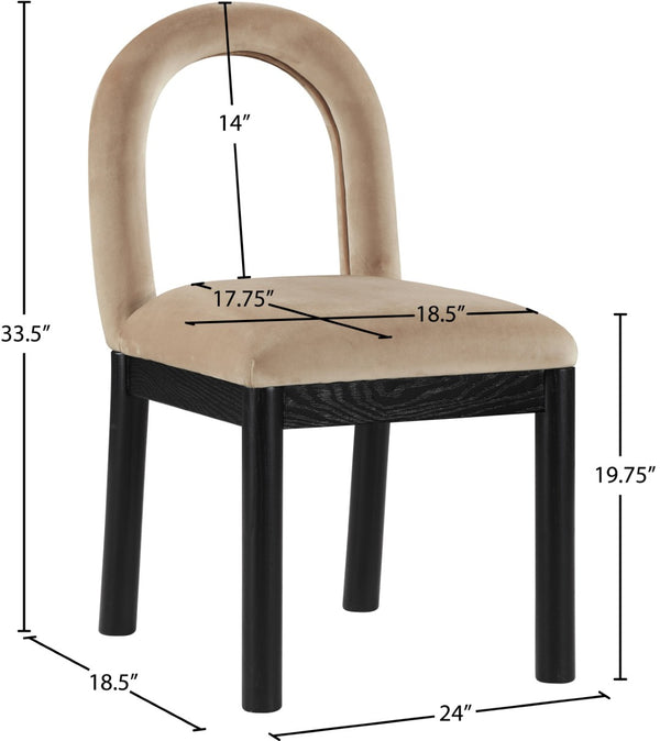 Meridian Furniture Conrad Sculptural Arched Back Velvet Dining Chair with Art Deco Flair for Modern Spaces 11008Beige-C