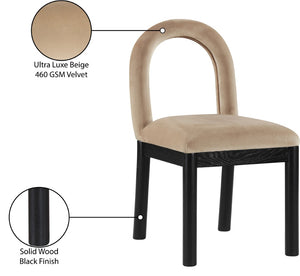 Meridian Furniture Conrad Sculptural Arched Back Velvet Dining Chair with Art Deco Flair for Modern Spaces 11008Beige-C