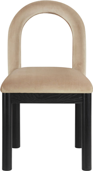 Meridian Furniture Conrad Sculptural Arched Back Velvet Dining Chair with Art Deco Flair for Modern Spaces 11008Beige-C