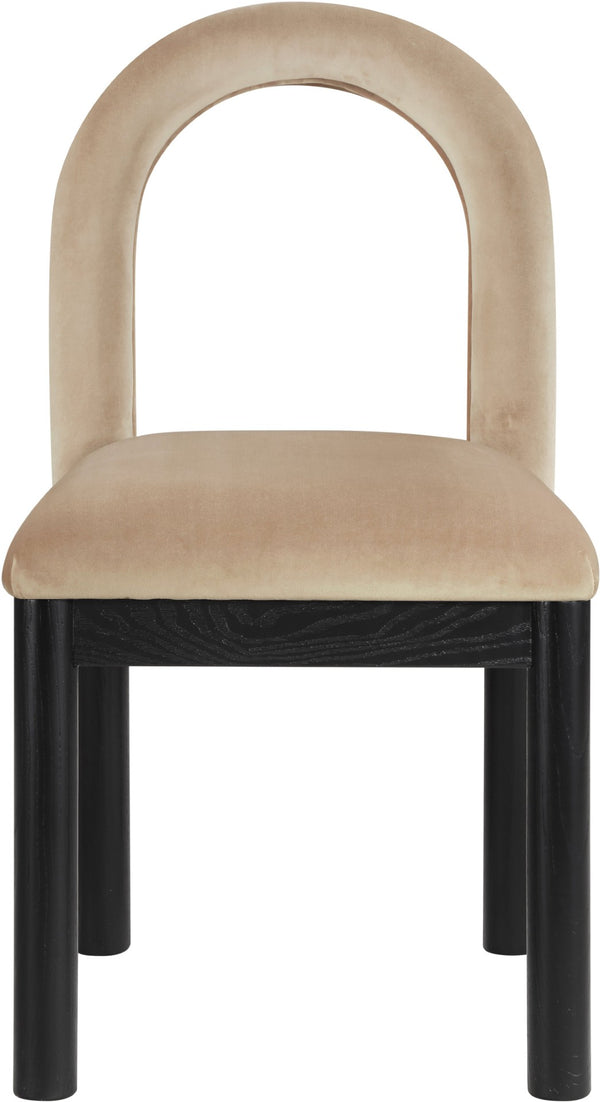 Meridian Furniture Conrad Sculptural Arched Back Velvet Dining Chair with Art Deco Flair for Modern Spaces 11008Beige-C