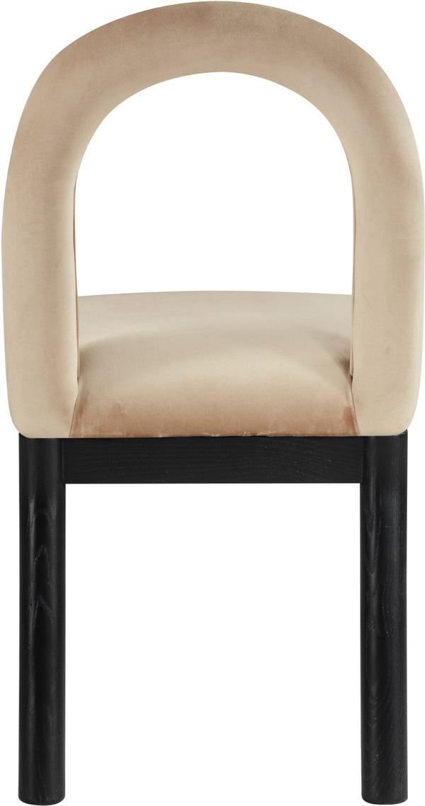 Meridian Furniture Conrad Sculptural Arched Back Velvet Dining Chair with Art Deco Flair for Modern Spaces 11008Beige-C