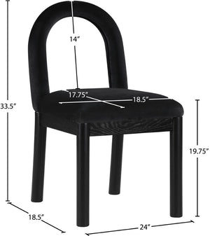 Meridian Furniture Conrad Art Deco Velvet Dining Chair with Sculptural Arched Back and Matte Black Legs 11008Black-C