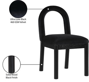 Meridian Furniture Conrad Art Deco Velvet Dining Chair with Sculptural Arched Back and Matte Black Legs 11008Black-C