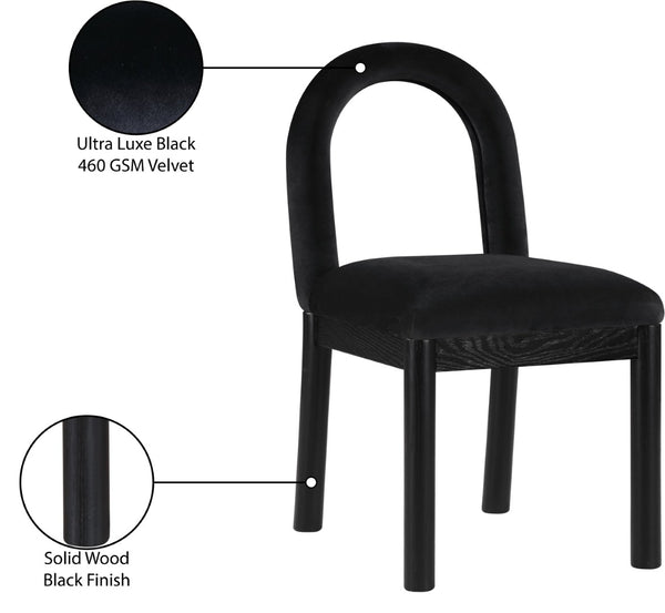 Meridian Furniture Conrad Art Deco Velvet Dining Chair with Sculptural Arched Back and Matte Black Legs 11008Black-C