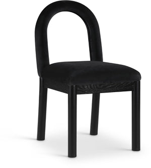 Meridian Furniture Conrad Art Deco Velvet Dining Chair with Sculptural Arched Back and Matte Black Legs 11008Black-C