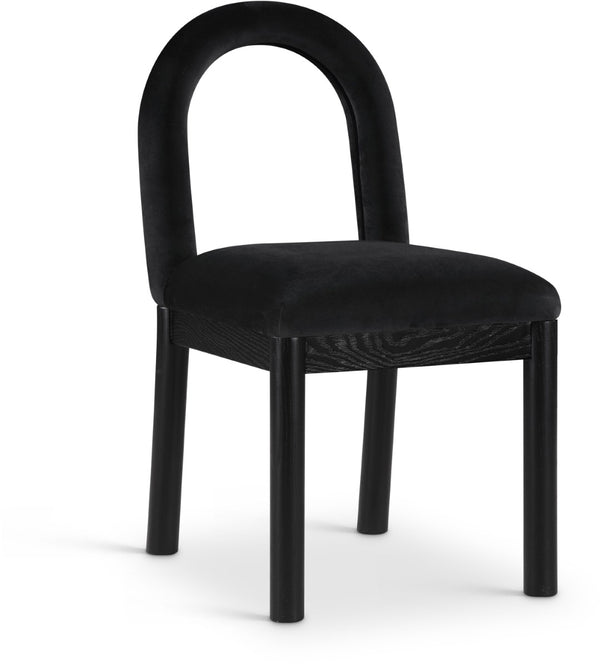 Meridian Furniture Conrad Art Deco Velvet Dining Chair with Sculptural Arched Back and Matte Black Legs 11008Black-C