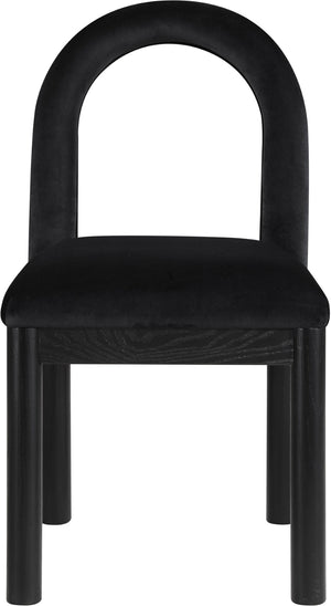 Meridian Furniture Conrad Art Deco Velvet Dining Chair with Sculptural Arched Back and Matte Black Legs 11008Black-C