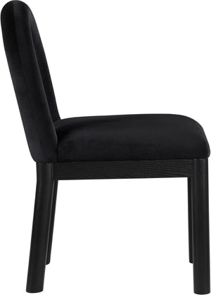 Meridian Furniture Conrad Art Deco Velvet Dining Chair with Sculptural Arched Back and Matte Black Legs 11008Black-C