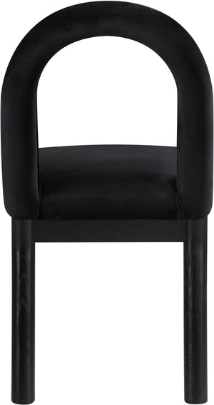 Meridian Furniture Conrad Art Deco Velvet Dining Chair with Sculptural Arched Back and Matte Black Legs 11008Black-C