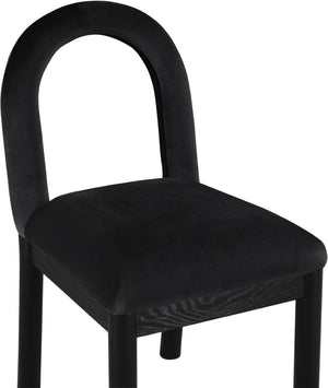 Meridian Furniture Conrad Art Deco Velvet Dining Chair with Sculptural Arched Back and Matte Black Legs 11008Black-C