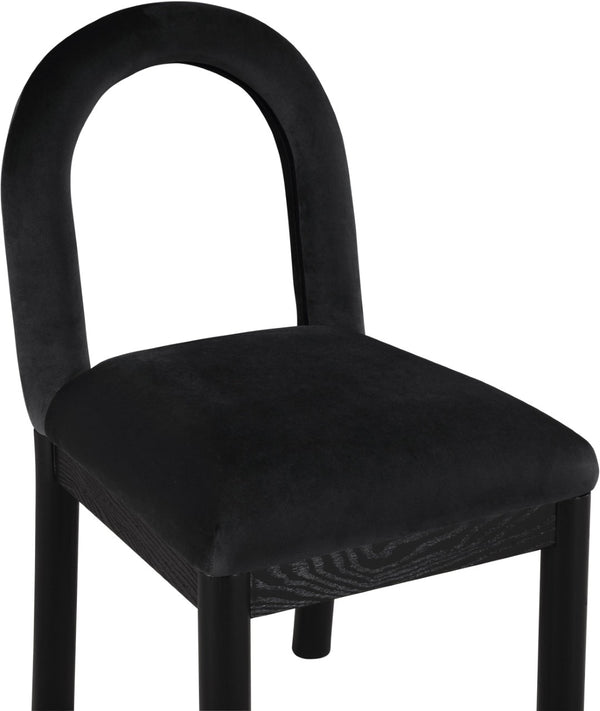 Meridian Furniture Conrad Art Deco Velvet Dining Chair with Sculptural Arched Back and Matte Black Legs 11008Black-C
