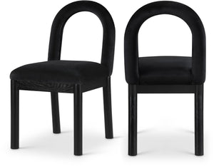 Meridian Furniture Conrad Art Deco Velvet Dining Chair with Sculptural Arched Back and Matte Black Legs 11008Black-C