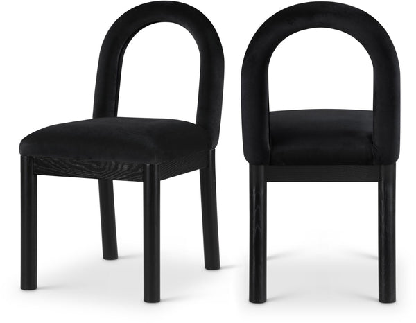 Meridian Furniture Conrad Art Deco Velvet Dining Chair with Sculptural Arched Back and Matte Black Legs 11008Black-C